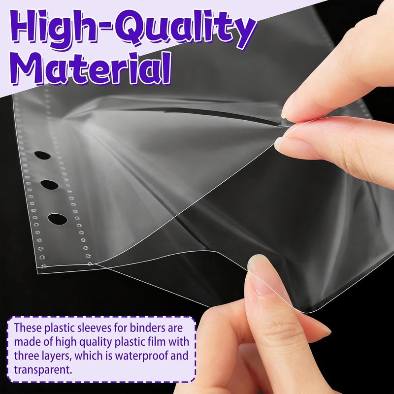 VOKOY 90 Pack Clear Binder Sleeves, Double Sided 1 Pocket Plastic Sleeves Pouch Binder Inserts Refill Sheets Protectors Photo Card Album Page Sticker Organizer for 6 Ring A5 Binder, 180 Pockets - Image 5
